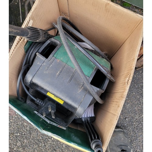 27 - A collection of mainly gardening tools, to include, a Bosch pressure washer, model AQT 3310, four bu... 