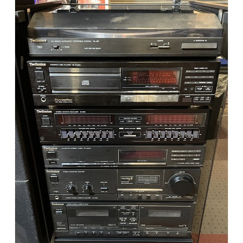 35 - A Technics Hi-Fi stereo stack system, comprising turntable SL-J90, compact disc player SL-PJ46A, gra... 