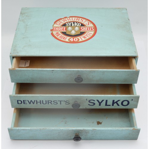 37 - A mid 20th century Dewhurst's 'Sylko' advertising countertop three drawer chest, ex-haberdashery sho... 