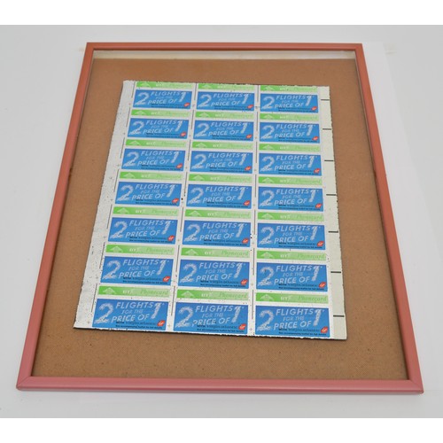 39 - An uncut sheet of 21 £10 BT phonecards. Advertising Virgin Atlantic flights, in a frame.

Sold on be... 