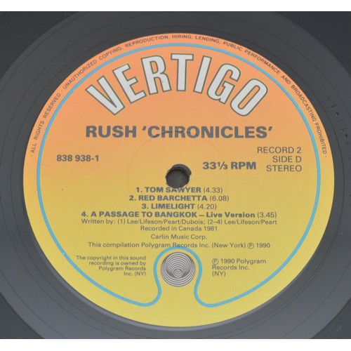 57 - Rush, Chronicles 3xLP, Vertigo, original matrix code 838936-1 crossed out on record 1 and 3, restamp... 