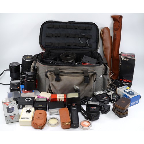 One box of digital camera accessories, comprising of, lenses, flashguns ...