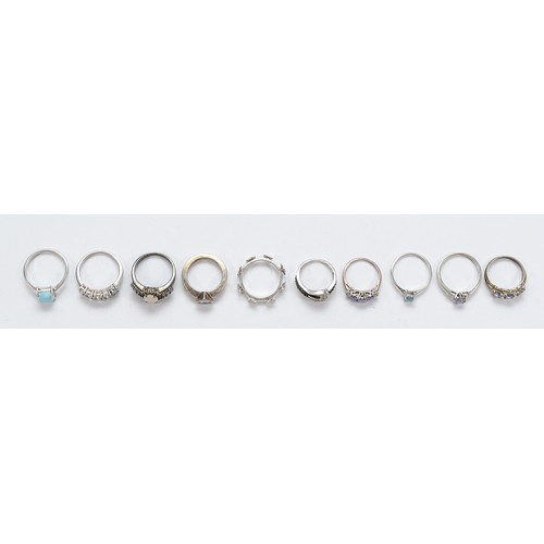 79 - Ten 925 silver gemset rings, K-R, 30g