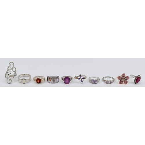 80 - Ten 925 silver gemset rings, N-V, 46g