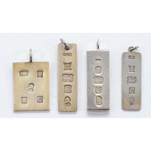 102 - Four 1977 silver ingot pendants, from Edinburgh, London and Birmingham, 67g