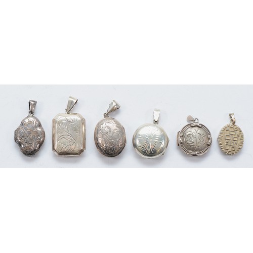 109 - A silver floral front locket pendant, hallmarks worn, with five 925 silver locket pendants, 34g