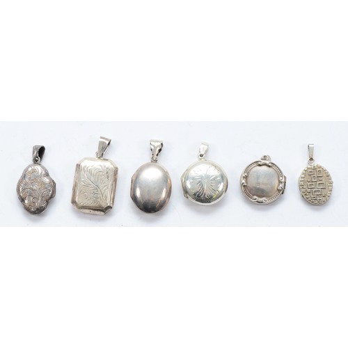 109 - A silver floral front locket pendant, hallmarks worn, with five 925 silver locket pendants, 34g