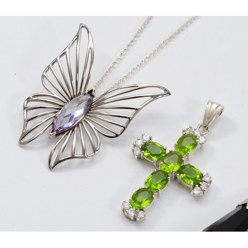 185 - Six 925 silver gemset pendants, 77g