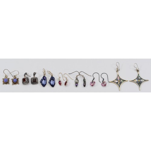 190 - Seven pairs of 925 silver gemset hook earrings, 30g
