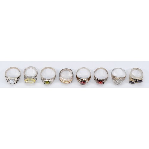 199 - Eight 925 silver gemset rings, P-Z, 69g