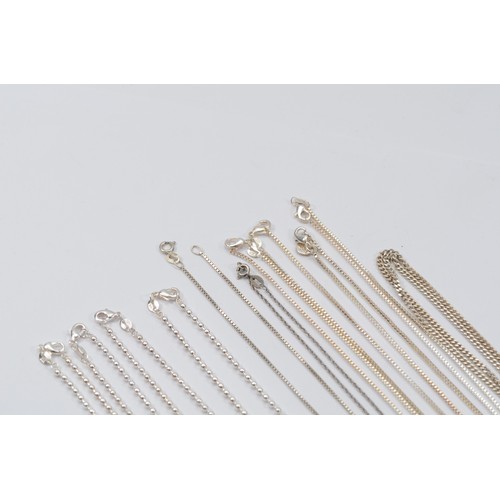 203 - A collection of 925 silver chains, varying links and lengths, 45g