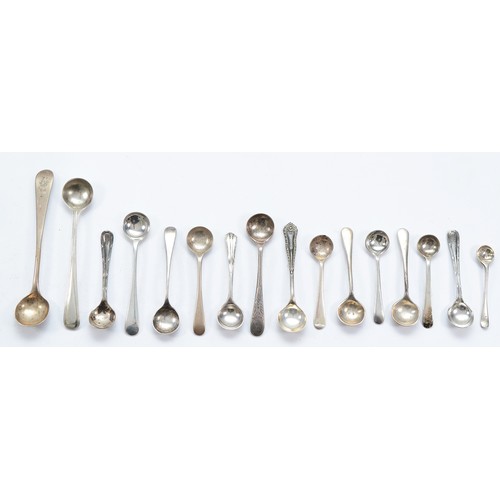 217 - A collection of sixteen Georgian and later silver condiment spoons, 108gm.