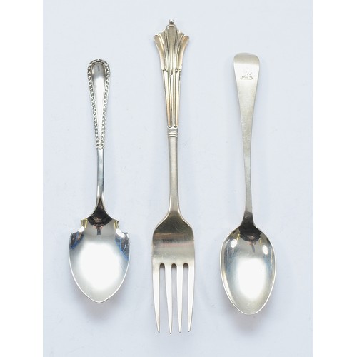 220 - A Victorian silver Albany pattern fork, Sheffield 1896, 15cm, together with a silver bead pattern pr... 