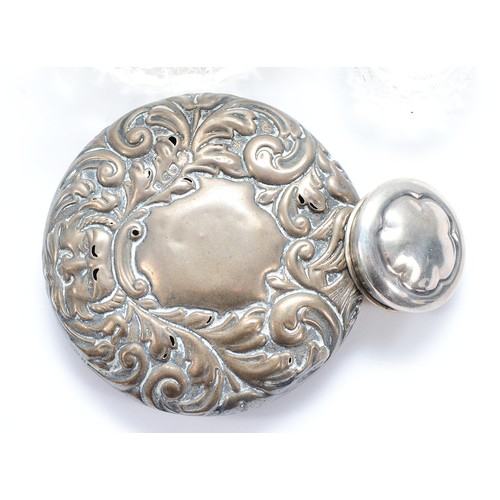 233 - A cut glass and silver lidded dressing table jar, Chester 1899, 8cm, together with a miniature cut g... 