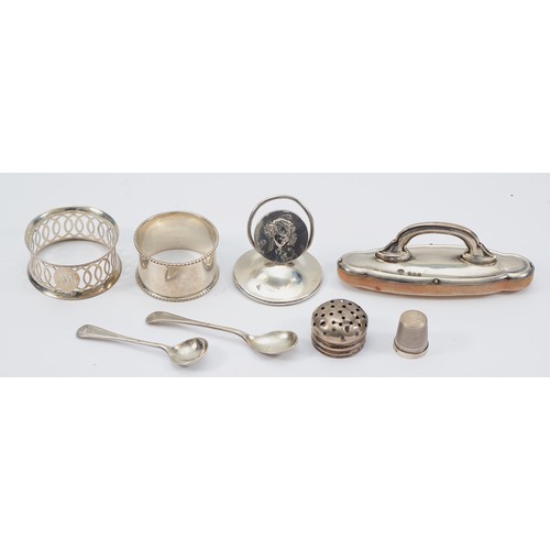 238 - A silver place name holder, Birmingham 1904, with an embossed classical maiden to the front, loaded,... 