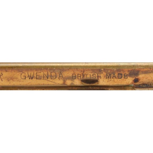 gwenda cigarette case Four pieces of interesting brassware, a Midcentury Gwenda cigarette case,  the lid inset with a rever