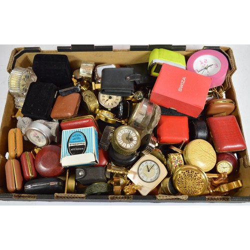 A collection of miniature figural novelty clocks, together with bedside ...