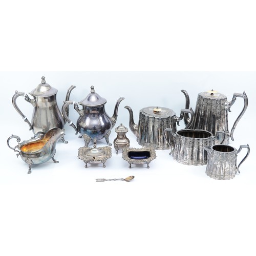 65 - A four piece silver tea set, compromising of a teapot, coffee pot, milk jug and twin handled sugar b... 