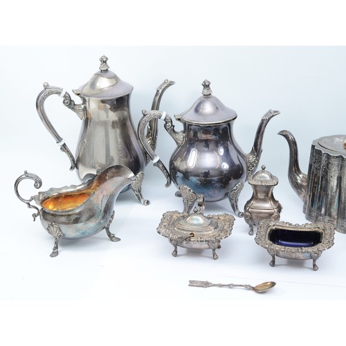 65 - A four piece silver tea set, compromising of a teapot, coffee pot, milk jug and twin handled sugar b... 