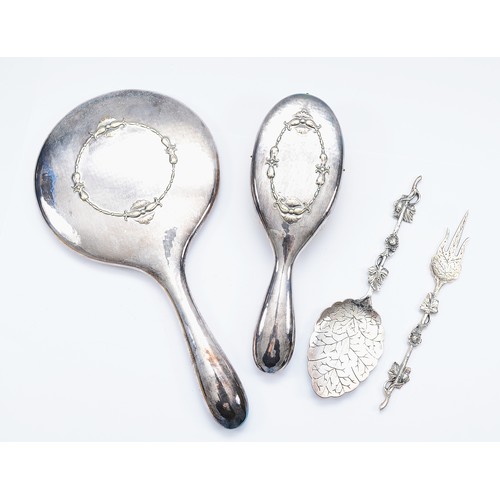 68 - A Dutch silver plated dressing table mirror, by Gero Zeist, 1927, with a matching hair brush, both w... 