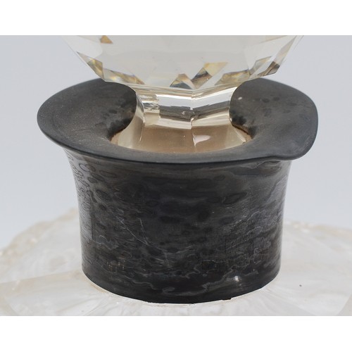 72 - A pair of cut glass decanters with silver collars, Birmingham 1926, by John Grinsell & Sons, one dec... 