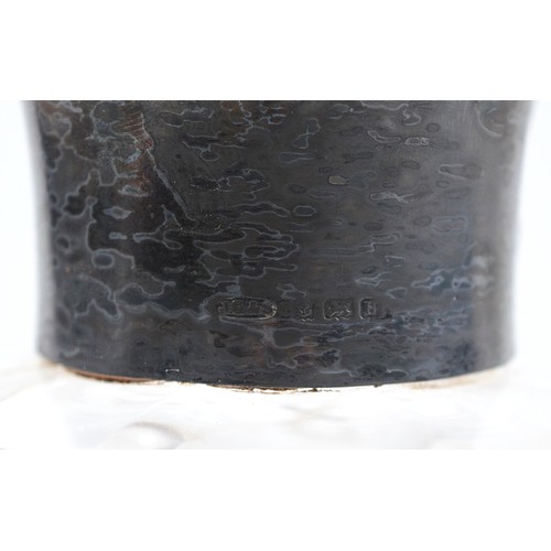 72 - A pair of cut glass decanters with silver collars, Birmingham 1926, by John Grinsell & Sons, one dec... 