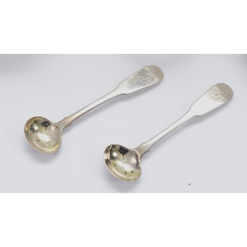 73 - A pair of Scottish silver condiment spoons, Edinburgh 1822, 18gm, together with a cut glass scent bo... 