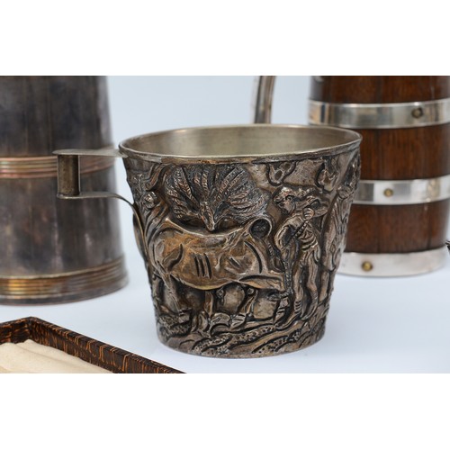 75 - A silver collared pinch glass decanter, Birmingham 1904, together with a silver plated replica of a ... 