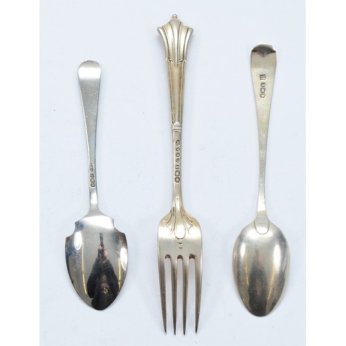 79 - A Victorian silver Albany pattern fork, Sheffield 1896, 15cm, together with a silver bead pattern pr... 