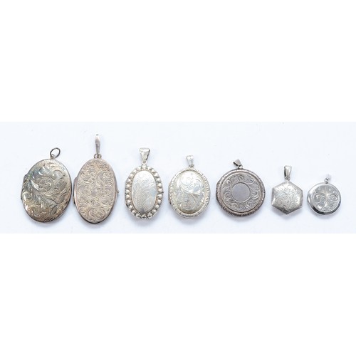 91 - Three silver locket pendants, Birmingham 1970-1975, a 925 silver locket pendant and three sterling s... 
