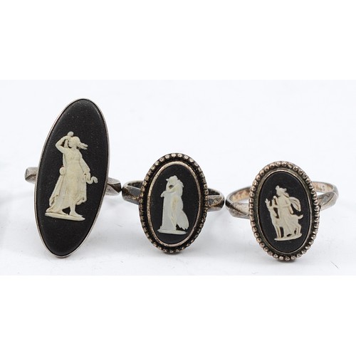 98 - Wedgwood, four silver jasperware pendants, a Wedgwood silver jasperware brooch, three Wedgwood silve... 