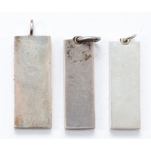 112 - Three silver ingot pendants, Birmingham and London 1977, 95g