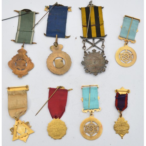 336 - A collection of eight Masonic jewels to include the R.A.O.B Grand Lodge Of England presented to Bro.... 
