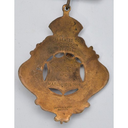 336 - A collection of eight Masonic jewels to include the R.A.O.B Grand Lodge Of England presented to Bro.... 