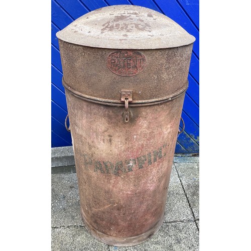 2 - A large early 20th century galvanised steel paraffin drum dispenser pump, having curved hinged lid a... 