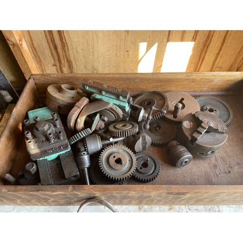 7 - A vintage Myford engineers lathe, manufactured in 1948, mounted on a fabricated steel bench, single ... 