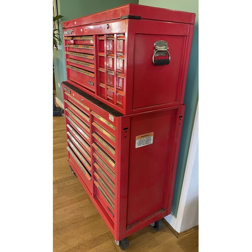 9 - A large Clarke rolling tool box, 21 drawers over 16 and a lift up top. 150.5 x 46.5 x 105.5cm (not i... 