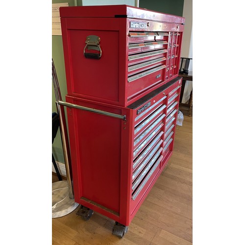 9 - A large Clarke rolling tool box, 21 drawers over 16 and a lift up top. 150.5 x 46.5 x 105.5cm (not i... 