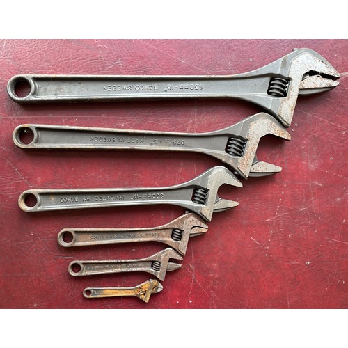 23 - Five Bahco adjustable spanners, the longest being 45cm.