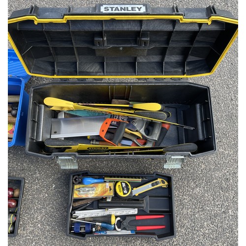 29 - Three large tool boxes having, Stanley saws, Elliot Lucas pincers and other items.