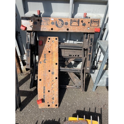 38 - A large collection of gardening tools, wooden stools, ladders, amongst other items.