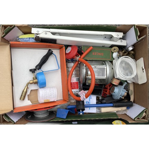 46 - A collection of tools and hardware to include a tray box of hardware, one box of mixed tools, garden... 