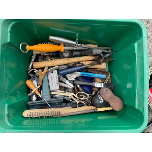 46 - A collection of tools and hardware to include a tray box of hardware, one box of mixed tools, garden... 