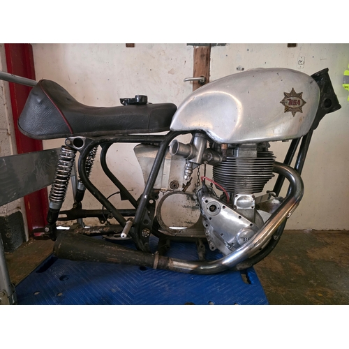c.1955 BSA BDB 34 race bike project. No paperwork. Comprising a frame with erased numbers, DBD 34 500cc engine, with erased numbers that were overstamped CB32 GS116 that have been XXX through. Also original stampings of 85 x 88 and RLE, GP carb, alloy petrol and oil tank.