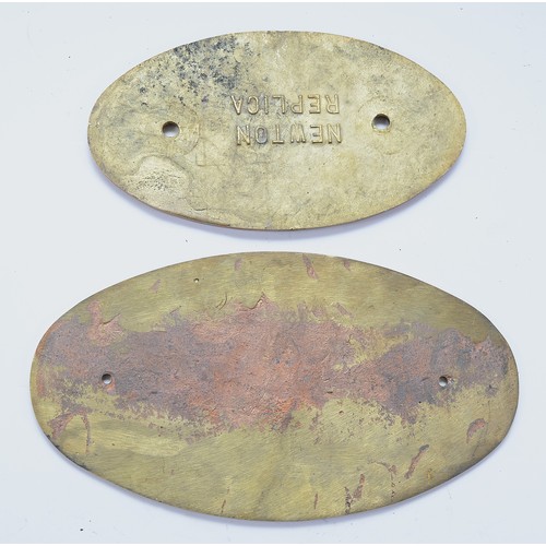 58 - Two brass replica oval locomotive builders plates- L.N.E.R. Doncaster Works 1925 No 62 (original car... 