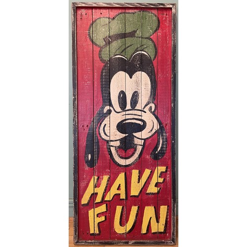 A large decorative Disney cartoon character Goofy wall sign, hand ...