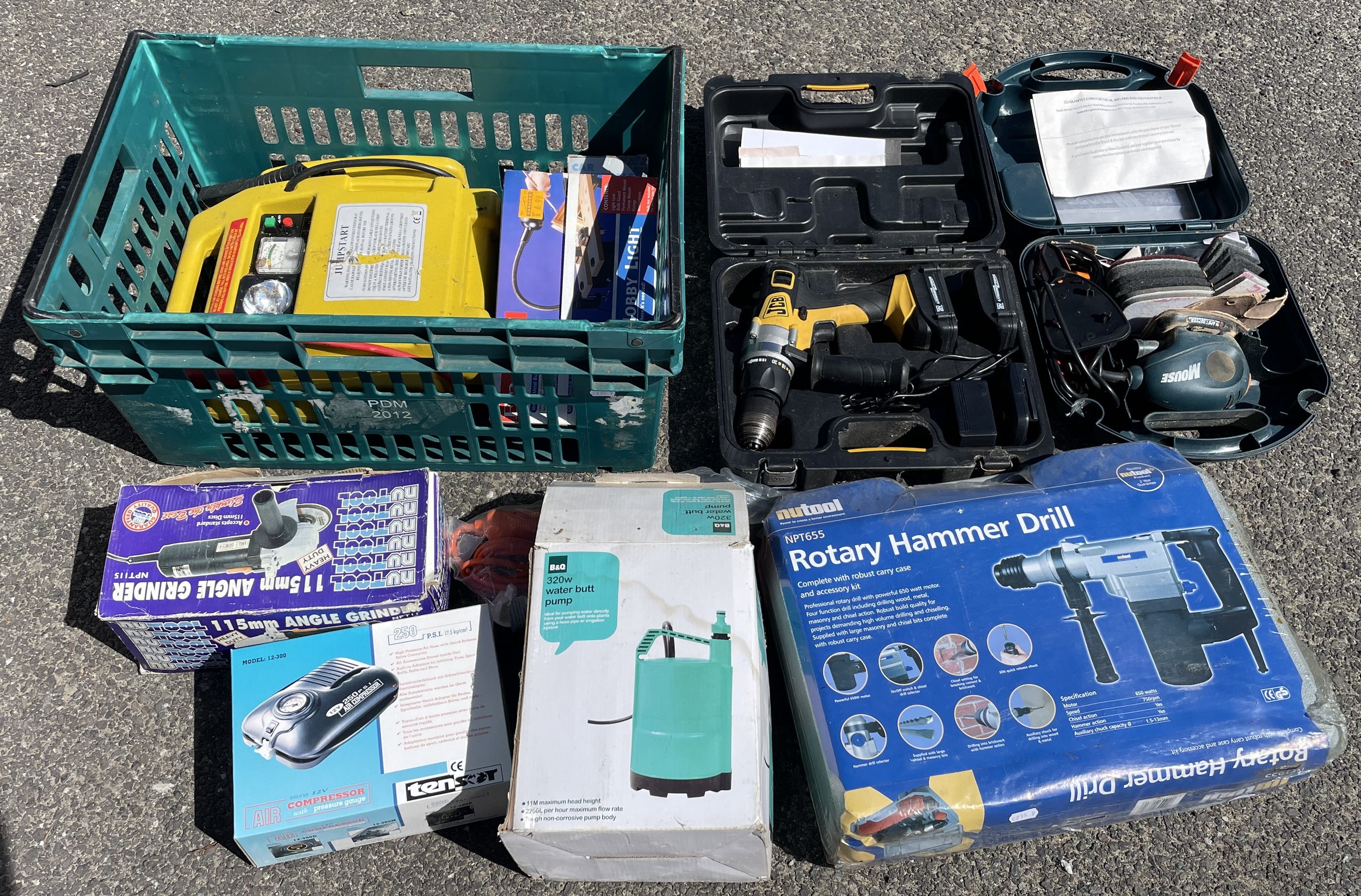 A collection of power tools to include, a Nutool 240V hammer drill, a ...