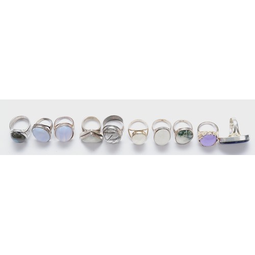 Ten 925 silver and hardstone dress rings, various sizes, 116gm