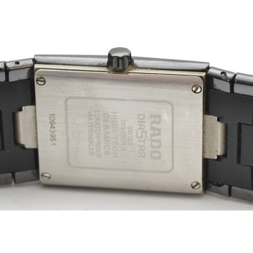 459 - Rado Diastar, a ceramic quartz ladies wristwatch, ref. 193.0342.3, black dial with gold tone batons,... 