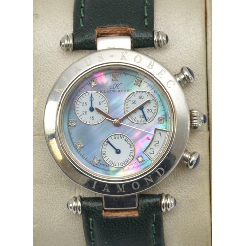 462 - Klaus Kobec, a stainless steel quartz day gentleman's wristwatch, mother of pearl dial having white ... 